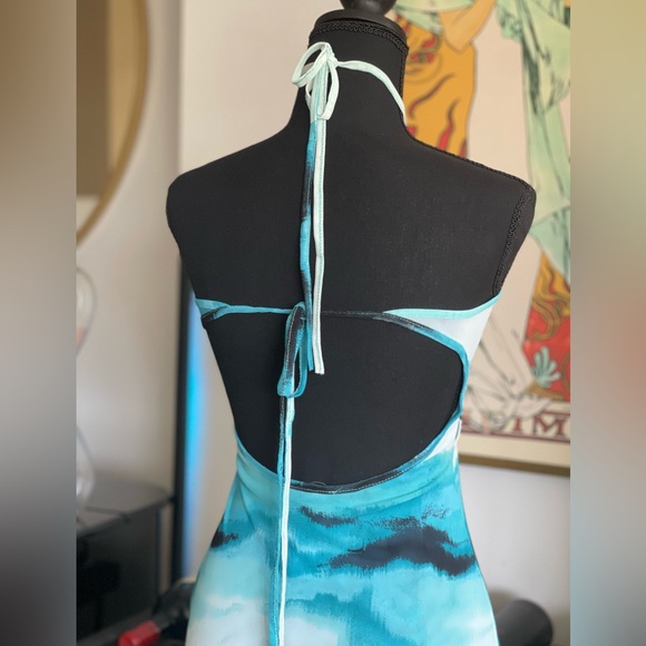 Forever 21 Aqua blue and white print halter tie dress Small - Picture 5 of 7